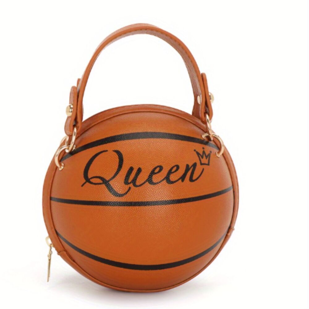Queen Basketball Shaped Crossbody Purse – Brown Novelty Handbag Gold Chain – New